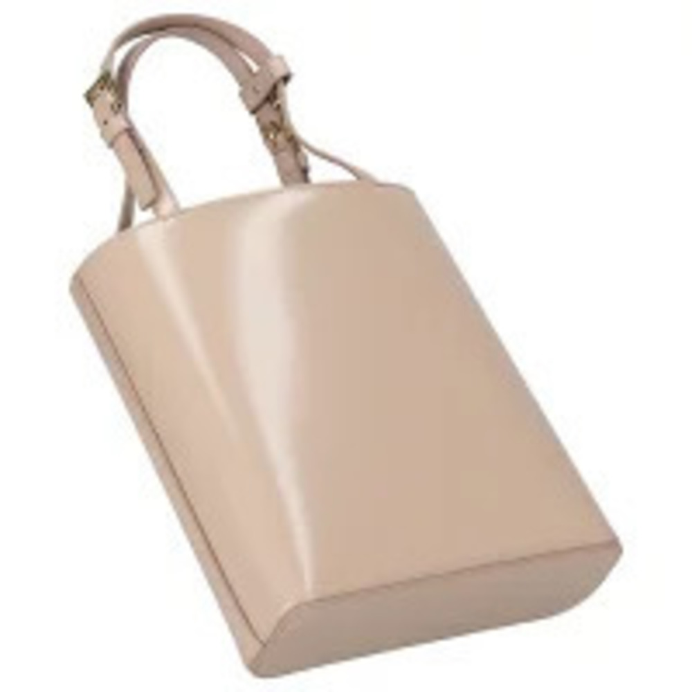 Prada beige leather handbag glossy top handles bucket Cream